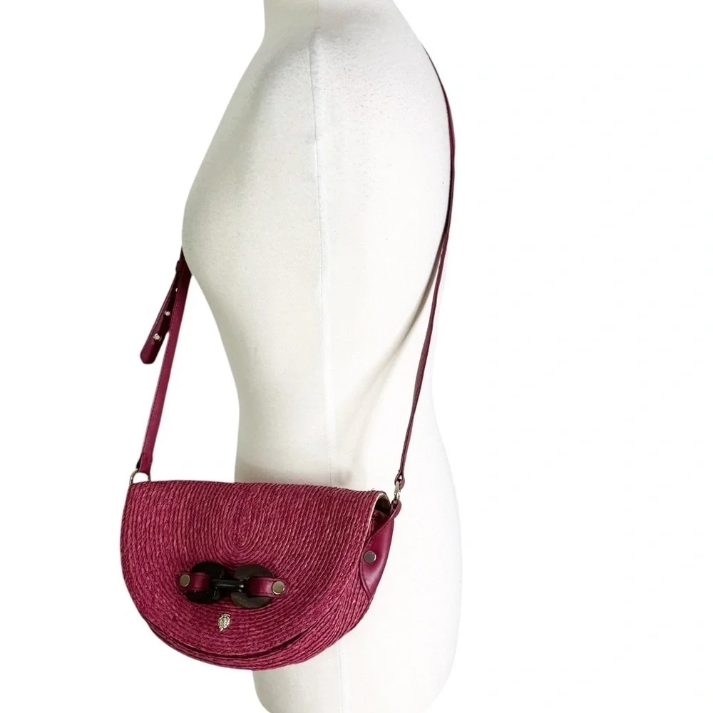 Helen Kaminski Raffia and Leather Shoulder Bag Raspberry